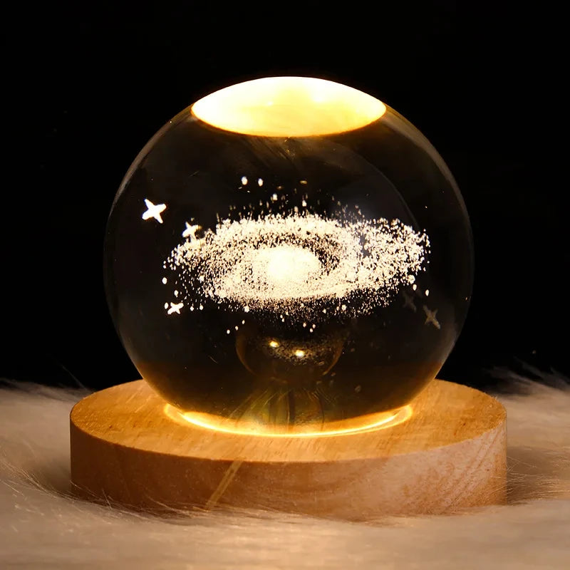 light in the shape of a moon, planet, and galaxy