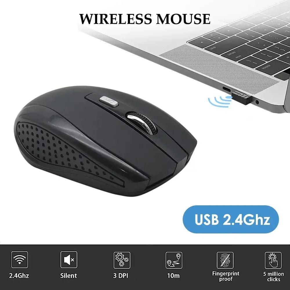 Silent Wireless Mouse 2.4G Portable Optical for Notebook PC Laptop MacBook with Adjustable DPI Levels USB Interface Both Hands Compatible