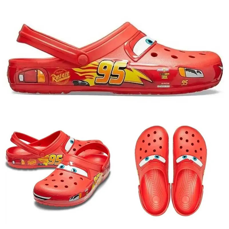 Miniso Disney Pixar Lightninged Mcqueens Solid Waterproof Slippers Outdoor Sandals Casual Breathable Ankle-wrap EVA Shoes Gift
