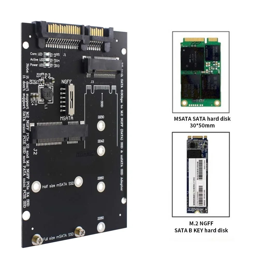 M.2 NGFF Msata SSD To SATA 3.0 2.5 Adapter M2 PCI SSD Converter Riser Card For PC Laptop Add On Card up to 6Gps