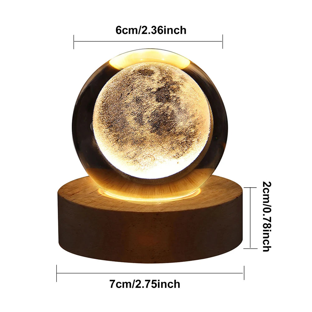 light in the shape of a moon, planet, and galaxy