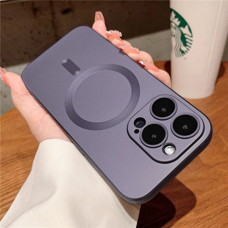 Luxury For Magsafe Wireless Charging Case For iPhone 13 15 11 14 12 Pro Max 13 Plus Magnetic Metallic Cases Lens Protector Cover