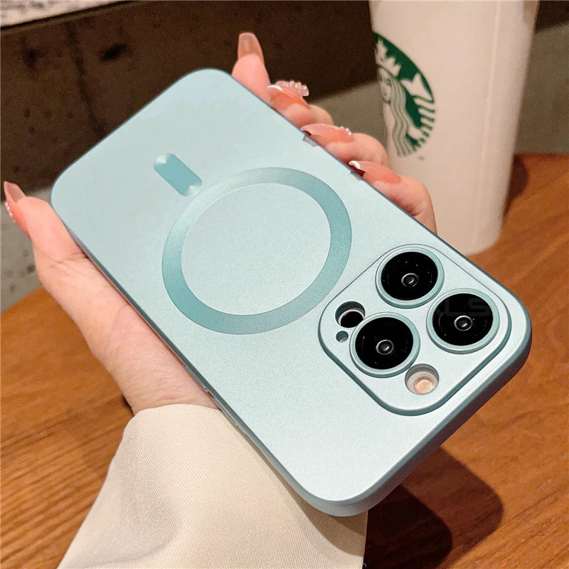Luxury For Magsafe Wireless Charging Case For iPhone 13 15 11 14 12 Pro Max 13 Plus Magnetic Metallic Cases Lens Protector Cover