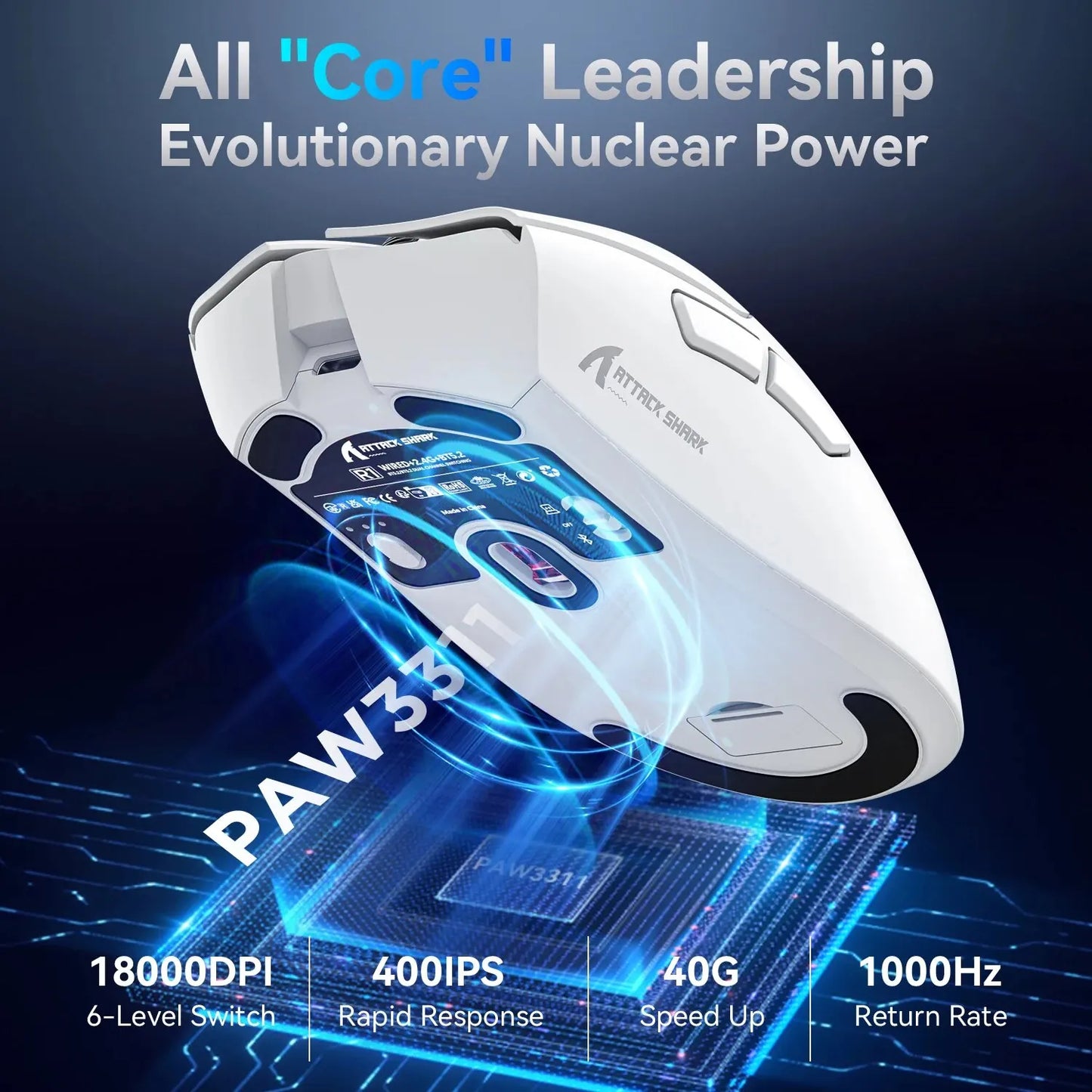 R1 Superlight Wireless Gaming Mouse Bluetooth 2.4G with PixArt PAW3311 Sensor 6 Adjustable DPI Options for Office And Game