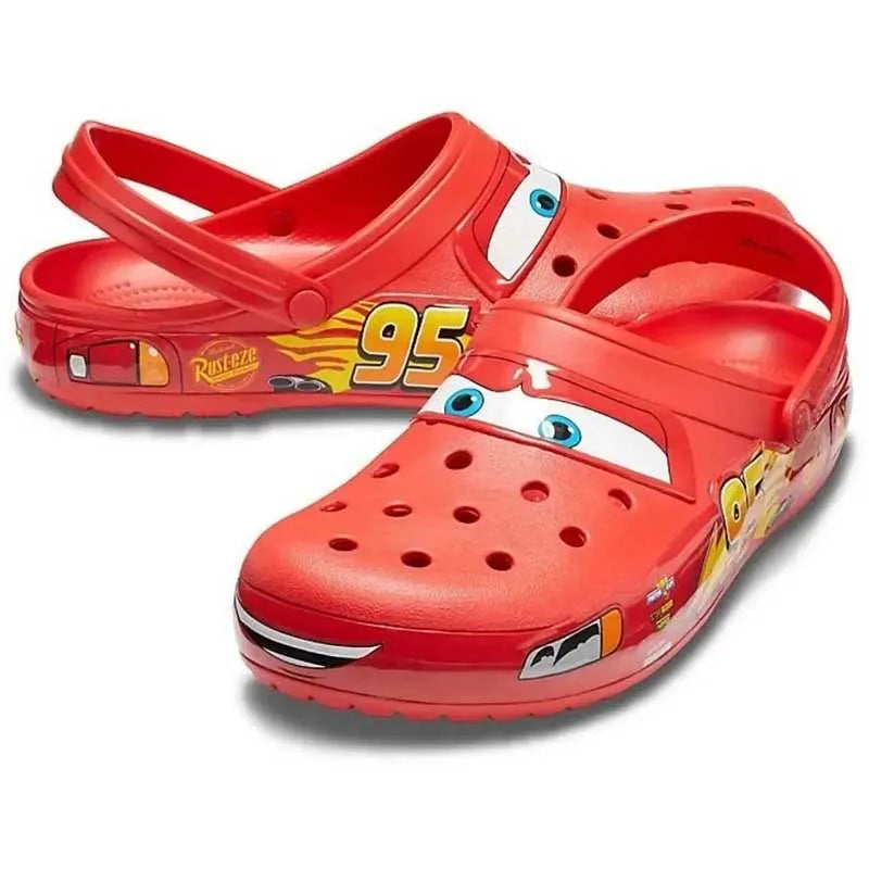 Miniso Disney Pixar Lightninged Mcqueens Solid Waterproof Slippers Outdoor Sandals Casual Breathable Ankle-wrap EVA Shoes Gift