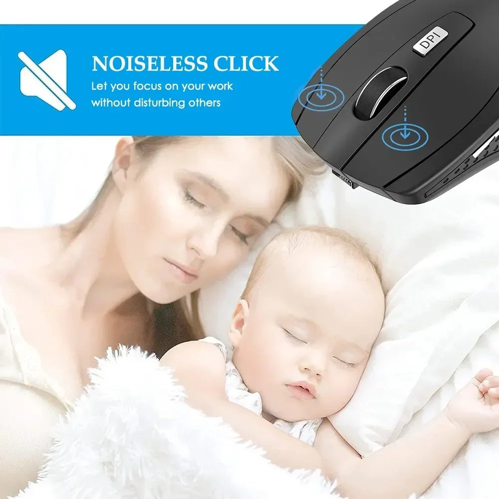 Silent Wireless Mouse 2.4G Portable Optical for Notebook PC Laptop MacBook with Adjustable DPI Levels USB Interface Both Hands Compatible