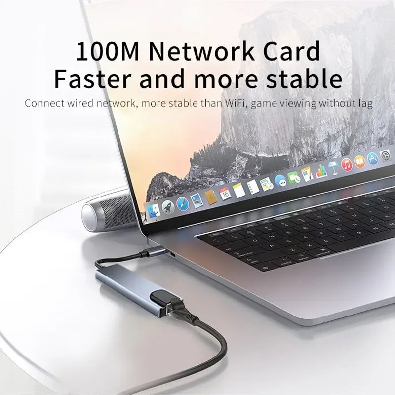 USB 8-in-1 Type C HD TV Hub Adapter 4K DisplayPort SD/TF Card Reader RJ45 Fast Charging for MacBook Notebook Computer