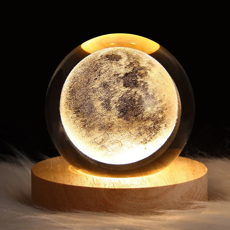 light in the shape of a moon, planet, and galaxy