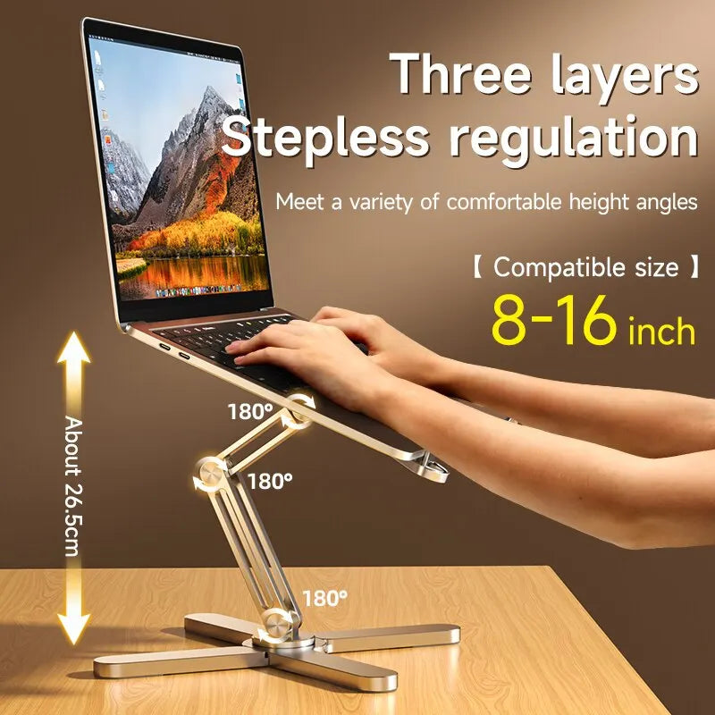 YASOKO Portable Aluminum Alloy Laptop Stand Foldable Telescopic 360° Rotation Notebook Holder for Desktop & Tablet