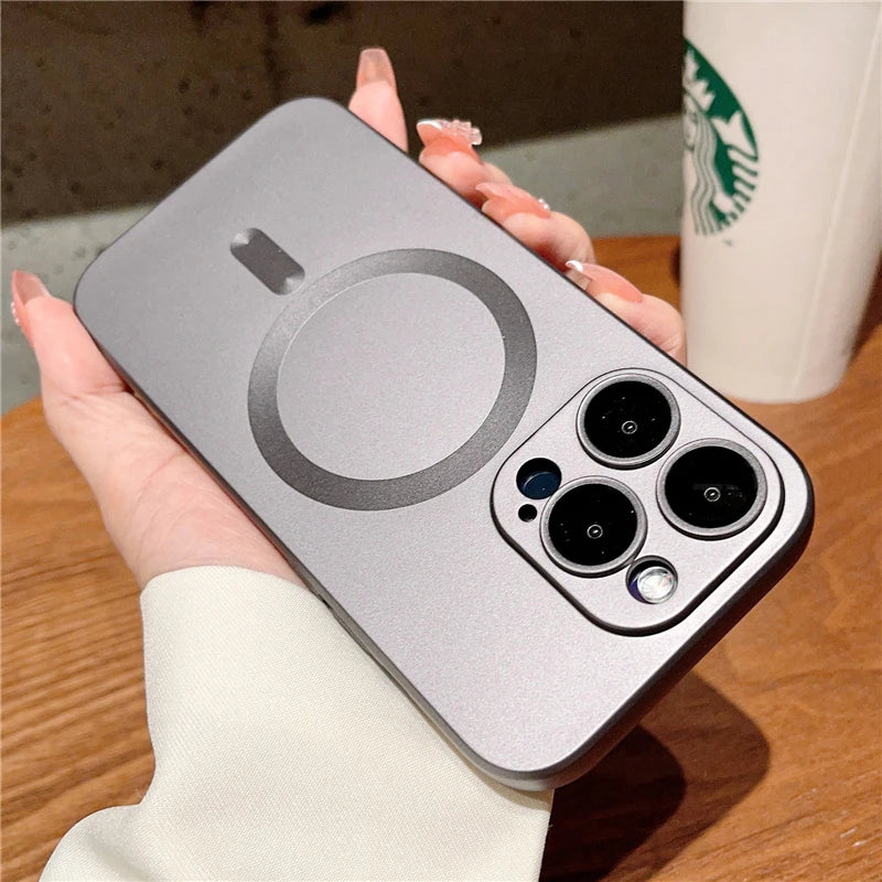 Luxury For Magsafe Wireless Charging Case For iPhone 13 15 11 14 12 Pro Max 13 Plus Magnetic Metallic Cases Lens Protector Cover