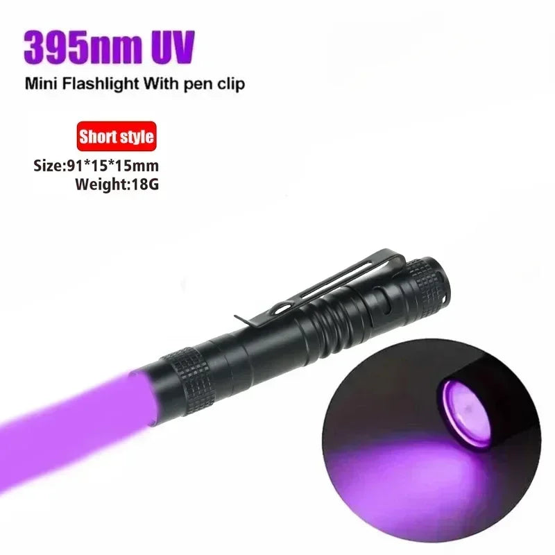 Portable 365nm UV Flashlight with Pen Clip Violet Light Ultraviolet Lamp for Pet Urine & Scorpion Detection - Requires AAA Batteries