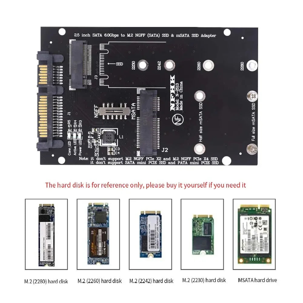 M.2 NGFF Msata SSD To SATA 3.0 2.5 Adapter M2 PCI SSD Converter Riser Card For PC Laptop Add On Card up to 6Gps