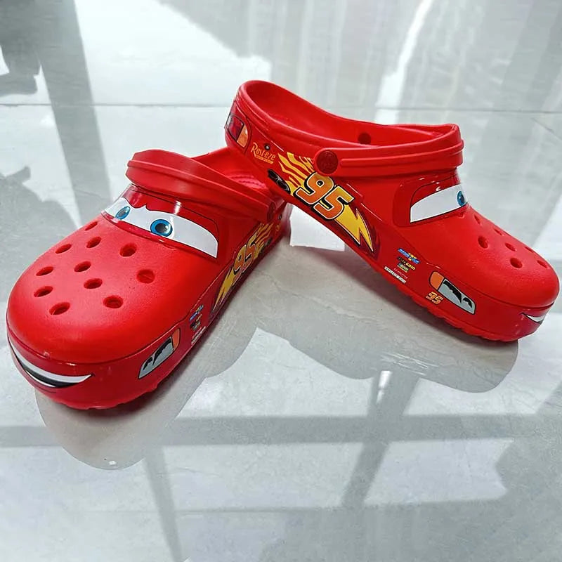 Miniso Disney Pixar Lightninged Mcqueens Solid Waterproof Slippers Outdoor Sandals Casual Breathable Ankle-wrap EVA Shoes Gift