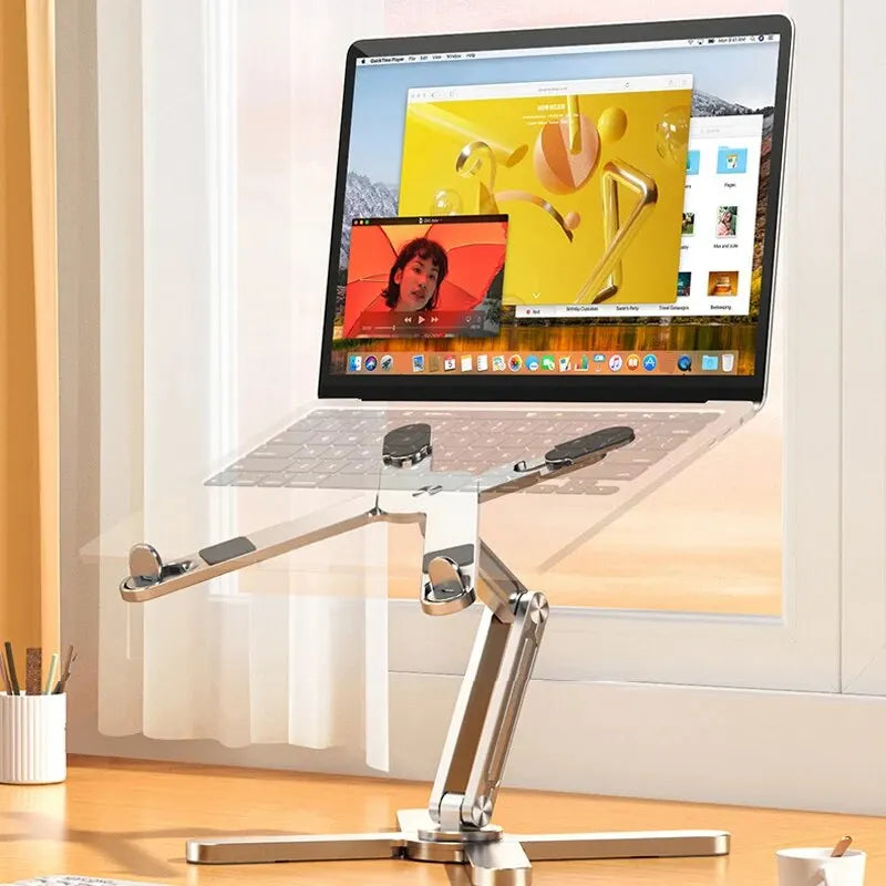 YASOKO Portable Aluminum Alloy Laptop Stand Foldable Telescopic 360° Rotation Notebook Holder for Desktop & Tablet