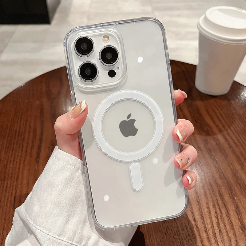 Luxury Magnetic Wireless Charge For Magsafe Case for iPhone 15 14 13 12 11 Pro X XR XS Max 7 8 Plus Back Cover Transparent Case