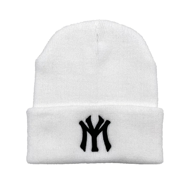 Unisex WY Letter Embroidery Beanie Warm Winter Hat for Men and Women