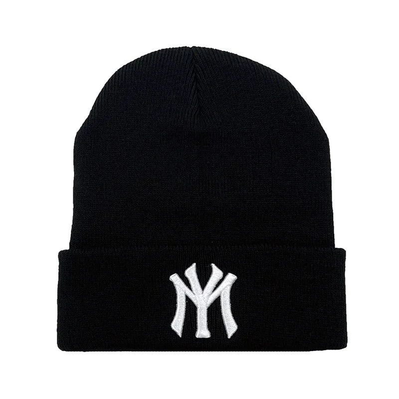 Unisex WY Letter Embroidery Beanie Warm Winter Hat for Men and Women
