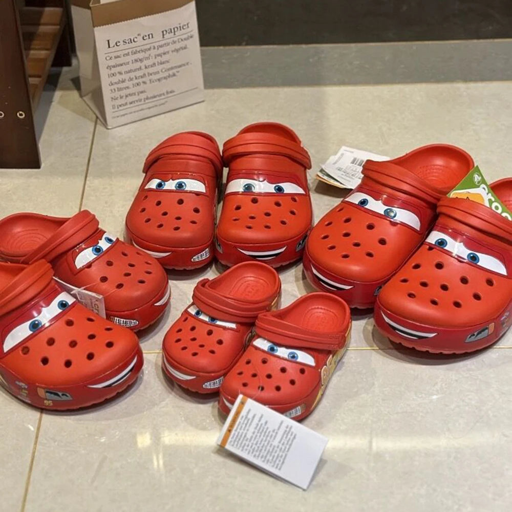Miniso Disney Pixar Lightninged Mcqueens Solid Waterproof Slippers Outdoor Sandals Casual Breathable Ankle-wrap EVA Shoes Gift