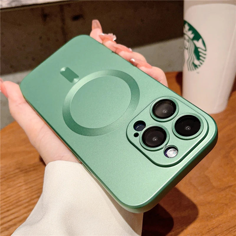 Luxury For Magsafe Wireless Charging Case For iPhone 13 15 11 14 12 Pro Max 13 Plus Magnetic Metallic Cases Lens Protector Cover