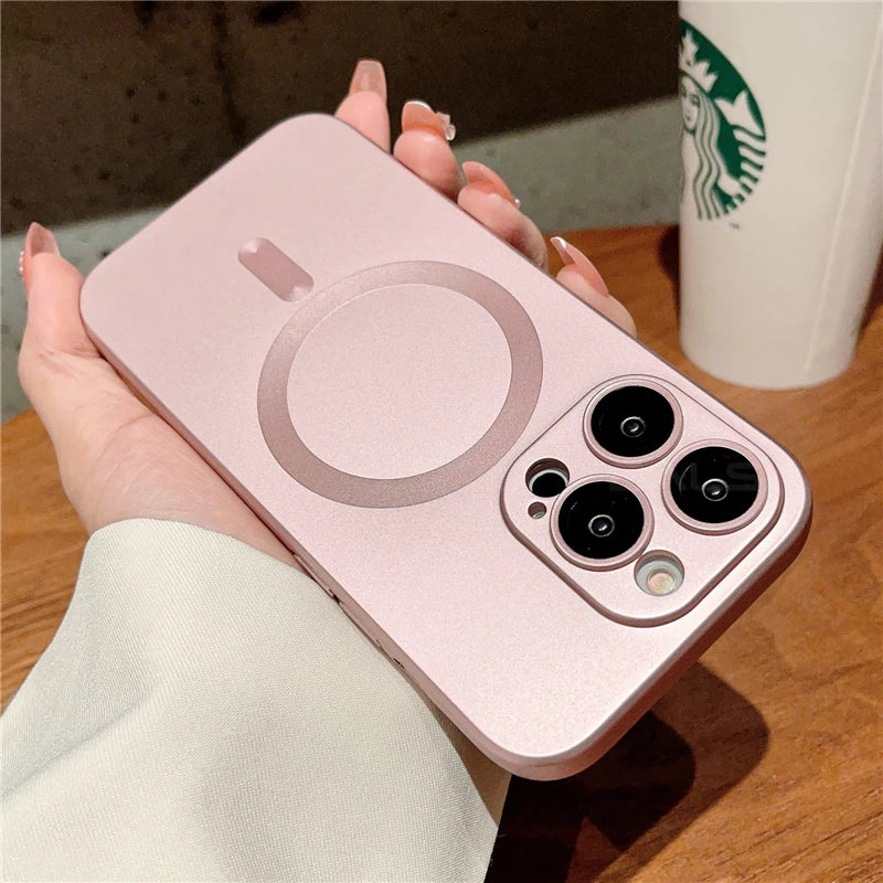 Luxury For Magsafe Wireless Charging Case For iPhone 13 15 11 14 12 Pro Max 13 Plus Magnetic Metallic Cases Lens Protector Cover
