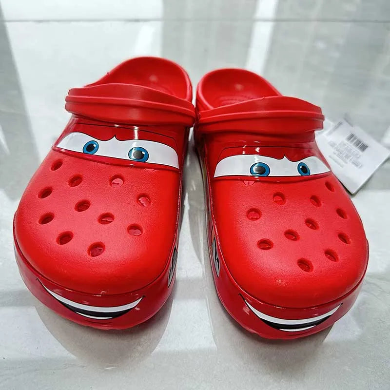 Miniso Disney Pixar Lightninged Mcqueens Solid Waterproof Slippers Outdoor Sandals Casual Breathable Ankle-wrap EVA Shoes Gift