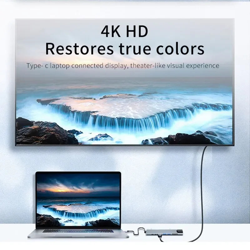 USB 8-in-1 Type C HD TV Hub Adapter 4K DisplayPort SD/TF Card Reader RJ45 Fast Charging for MacBook Notebook Computer