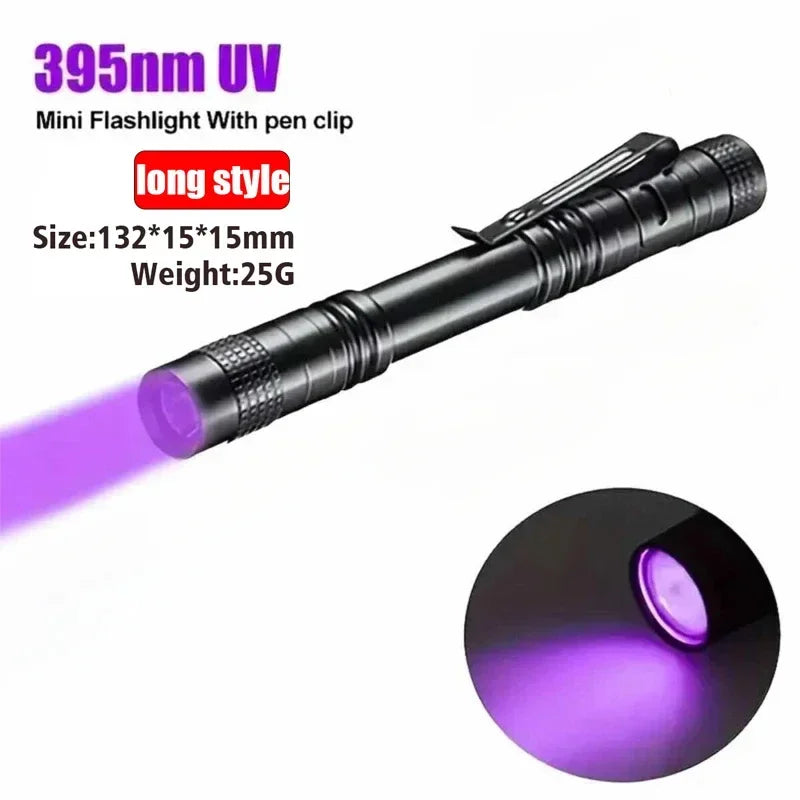Portable 365nm UV Flashlight with Pen Clip Violet Light Ultraviolet Lamp for Pet Urine & Scorpion Detection - Requires AAA Batteries