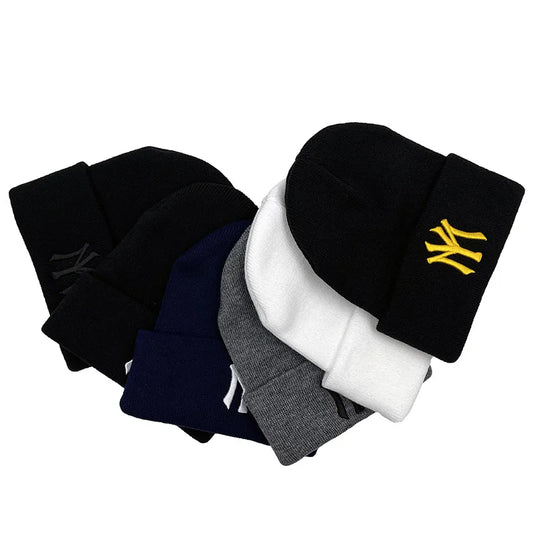 Unisex WY Letter Embroidery Beanie Warm Winter Hat for Men and Women