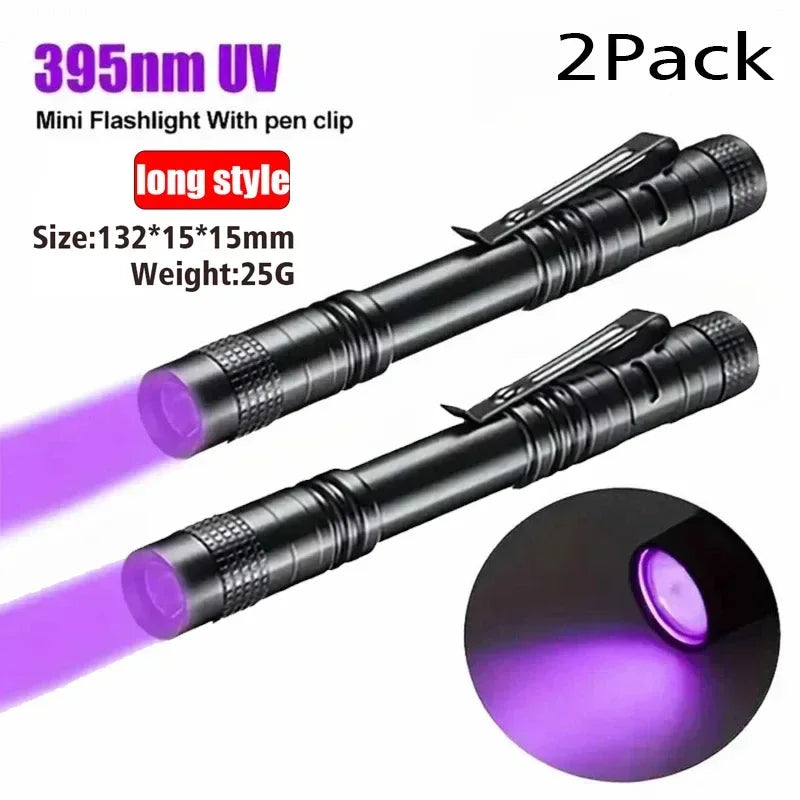 Portable 365nm UV Flashlight with Pen Clip Violet Light Ultraviolet Lamp for Pet Urine & Scorpion Detection - Requires AAA Batteries