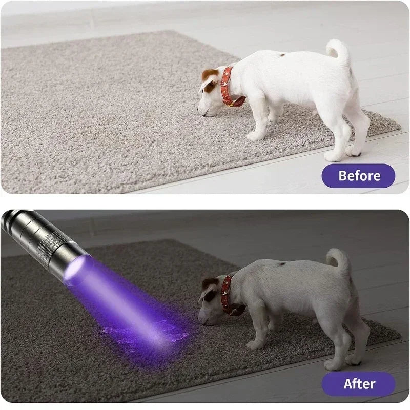 Portable 365nm UV Flashlight with Pen Clip Violet Light Ultraviolet Lamp for Pet Urine & Scorpion Detection - Requires AAA Batteries