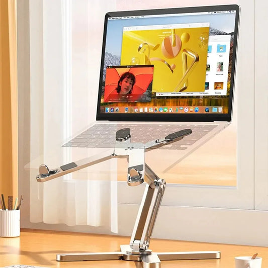 YASOKO Portable Aluminum Alloy Laptop Stand Foldable Telescopic 360° Rotation Notebook Holder for Desktop & Tablet