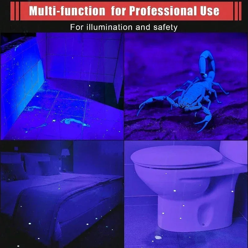 Portable 365nm UV Flashlight with Pen Clip Violet Light Ultraviolet Lamp for Pet Urine & Scorpion Detection - Requires AAA Batteries
