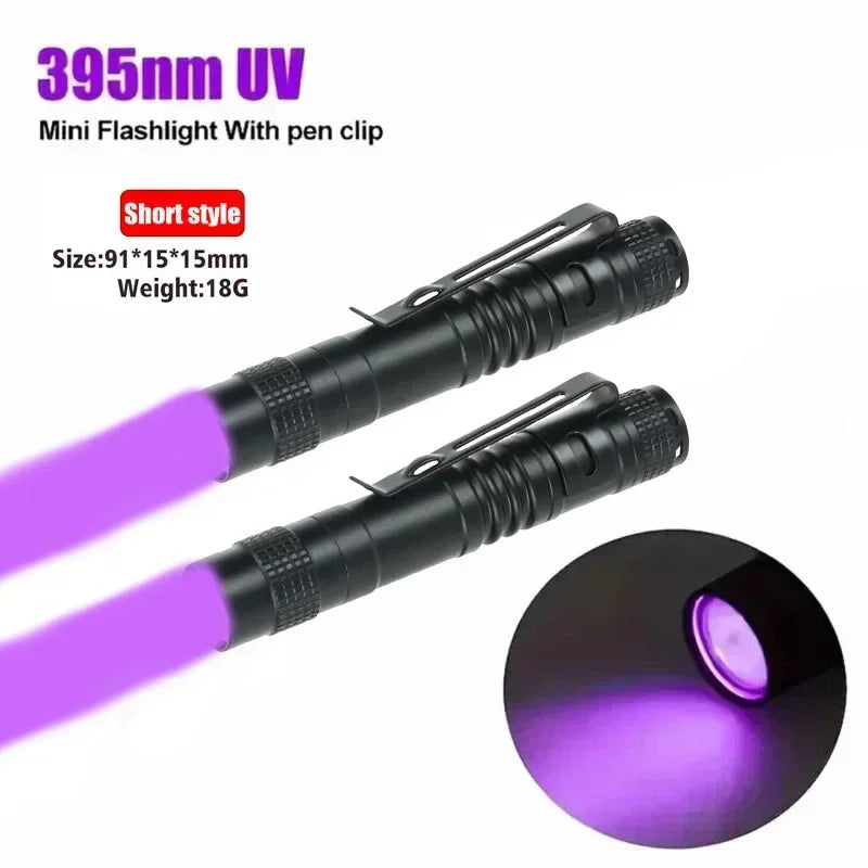 Portable 365nm UV Flashlight with Pen Clip Violet Light Ultraviolet Lamp for Pet Urine & Scorpion Detection - Requires AAA Batteries