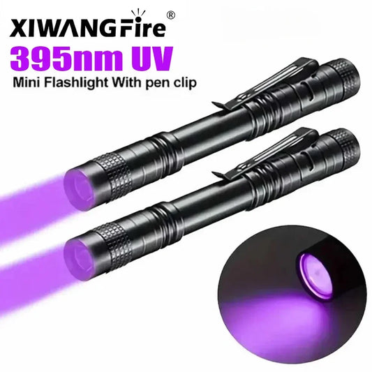 Portable 365nm UV Flashlight with Pen Clip Violet Light Ultraviolet Lamp for Pet Urine & Scorpion Detection - Requires AAA Batteries