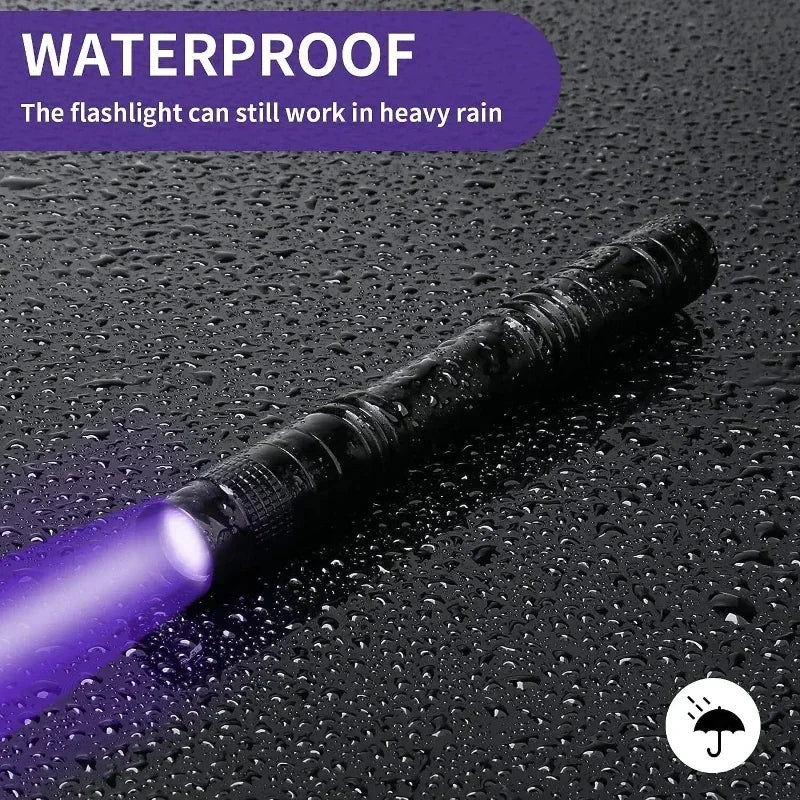 Portable 365nm UV Flashlight with Pen Clip Violet Light Ultraviolet Lamp for Pet Urine & Scorpion Detection - Requires AAA Batteries